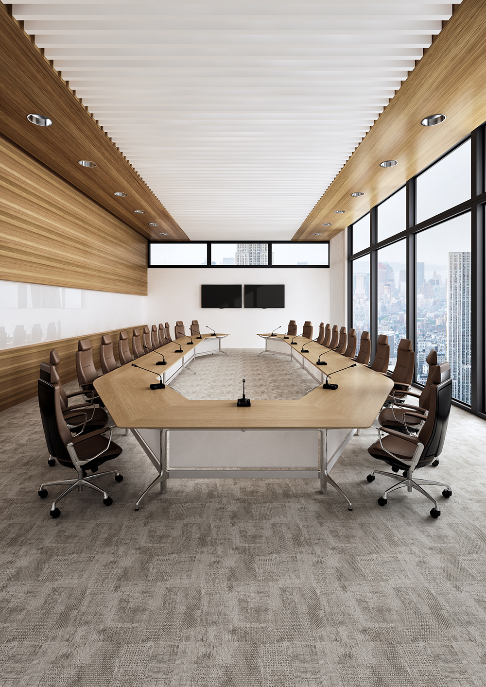 Fadz conference table with liven chairs in brown leather
