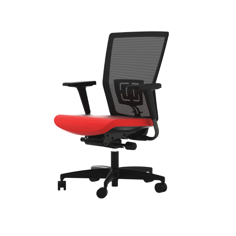 Presav2 office chair in red seat and black mesh backrest