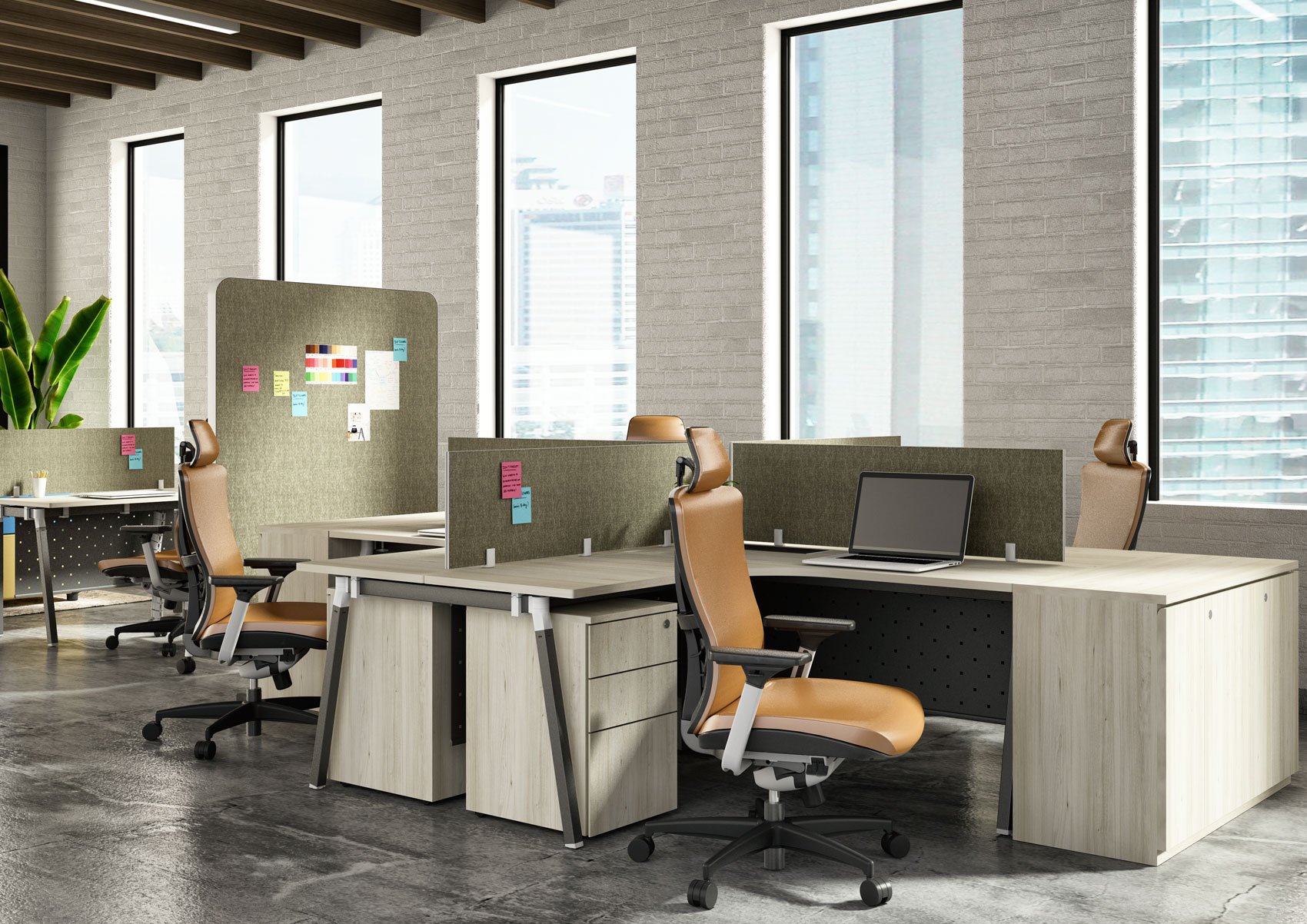 soul office chair in brown leather with Artiv workstation