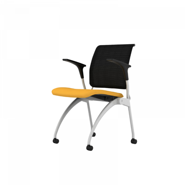 kleiberflexair training chair in yellow fabric seat and black mesh backrest