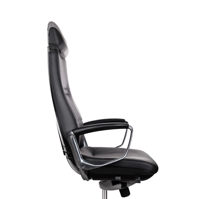 Side view of Liven office chair in black leather