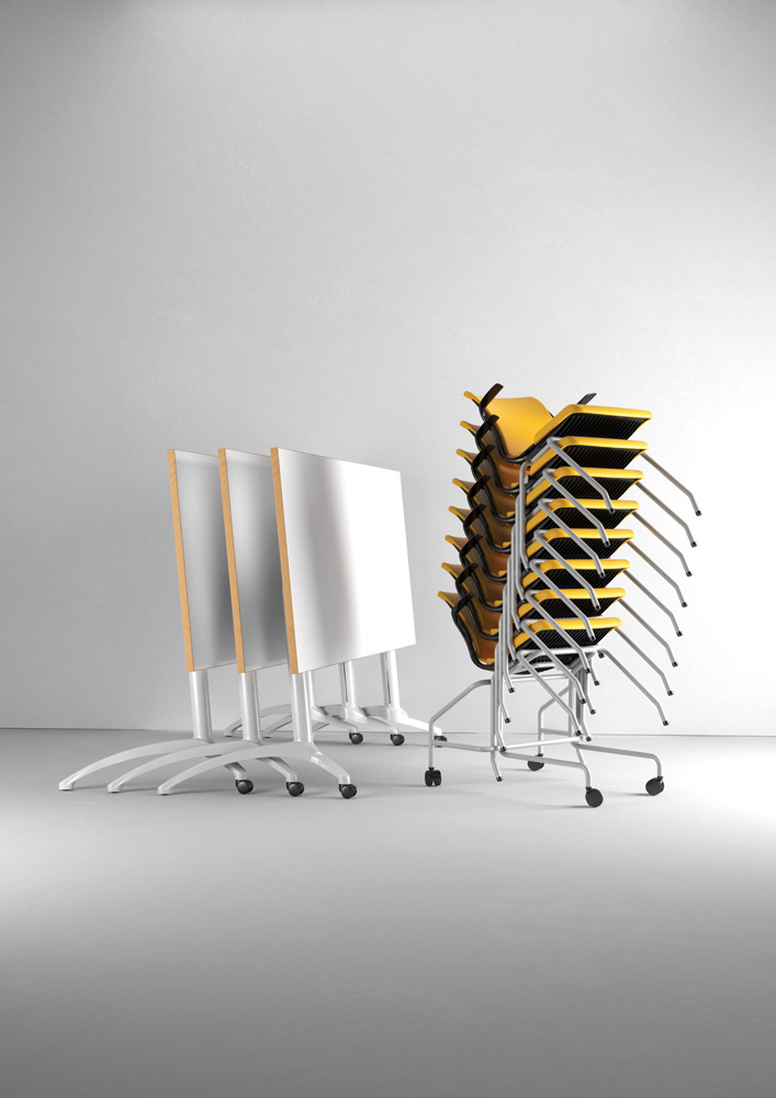 myko stacked chairs with Swift folding table