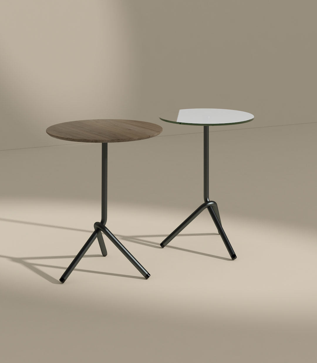 trio side table in HPL and glass