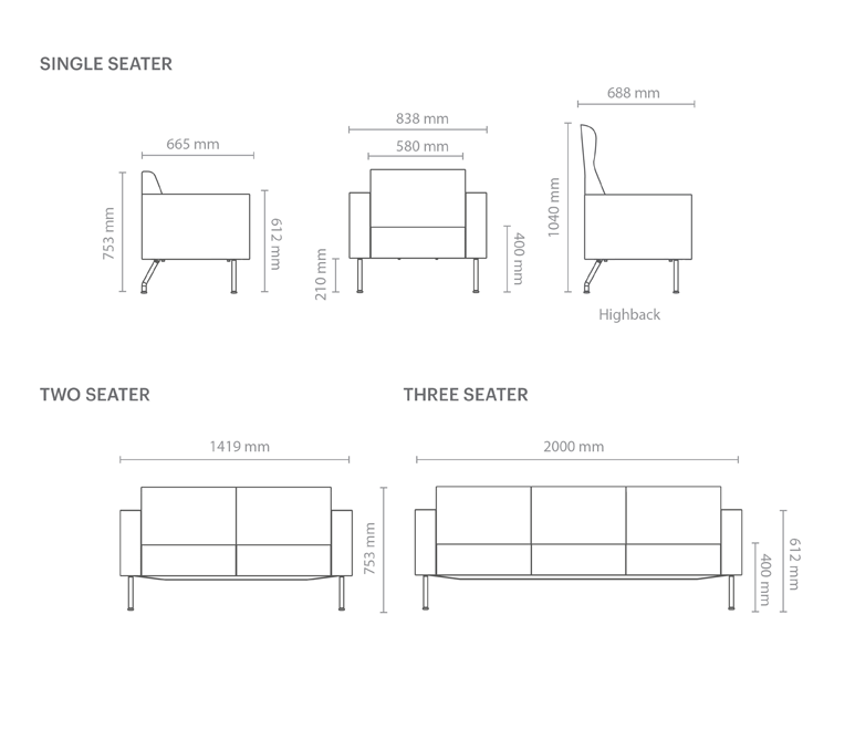 virtu SV sofa dimensions