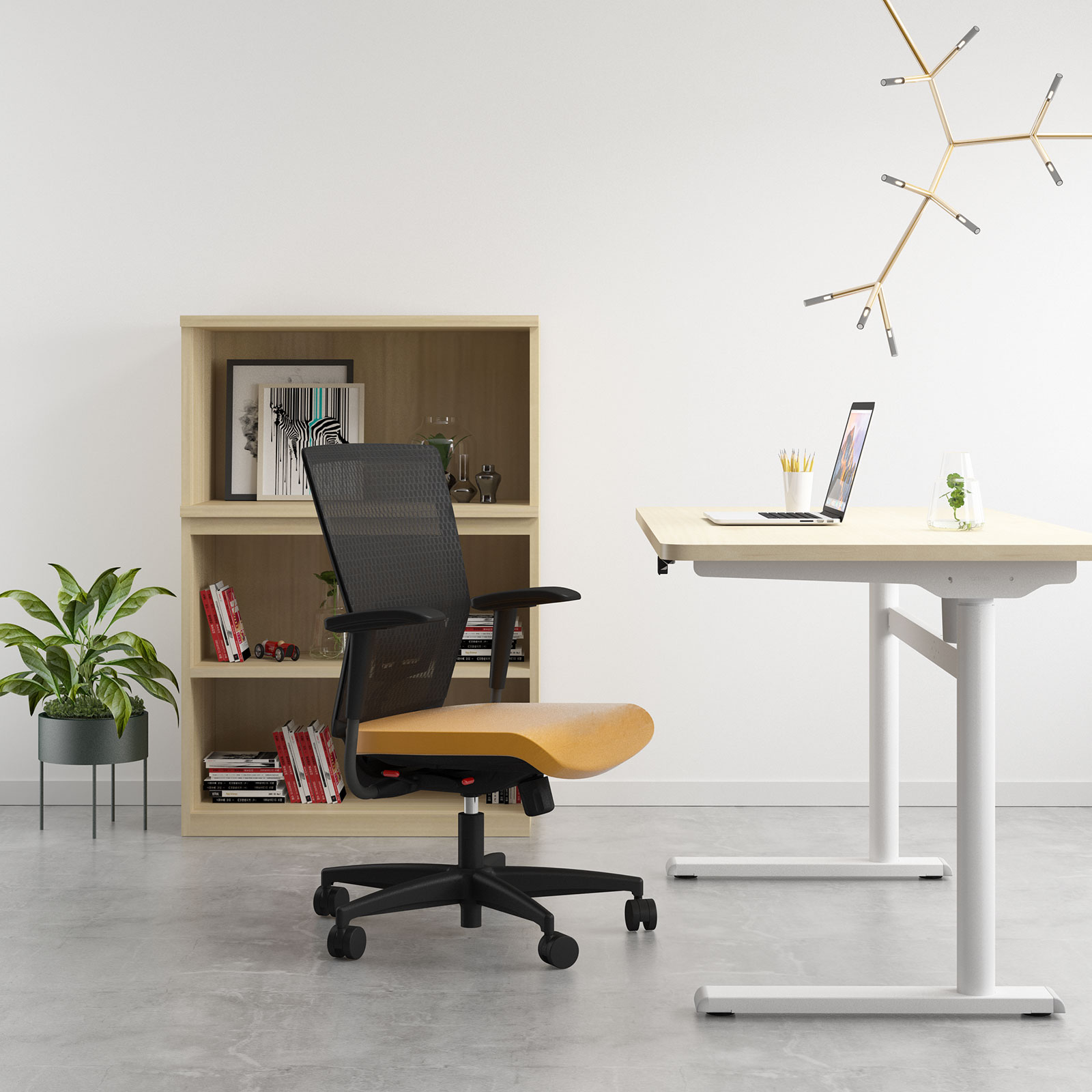 VERTIGO-R-SM height adjustable table with PresaV2 office chair