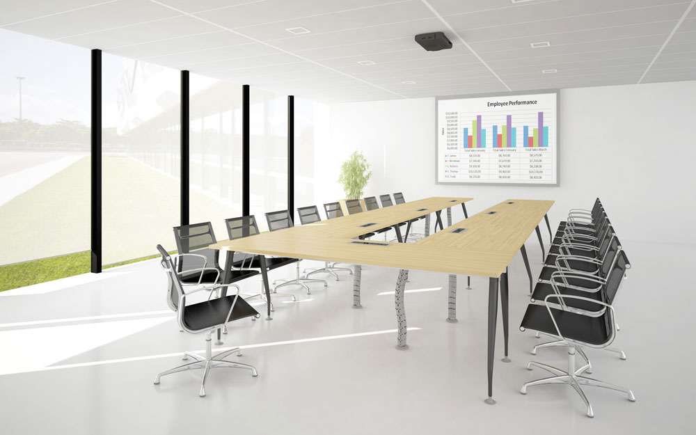 artiv u-shape meeting table with como air in black mesh