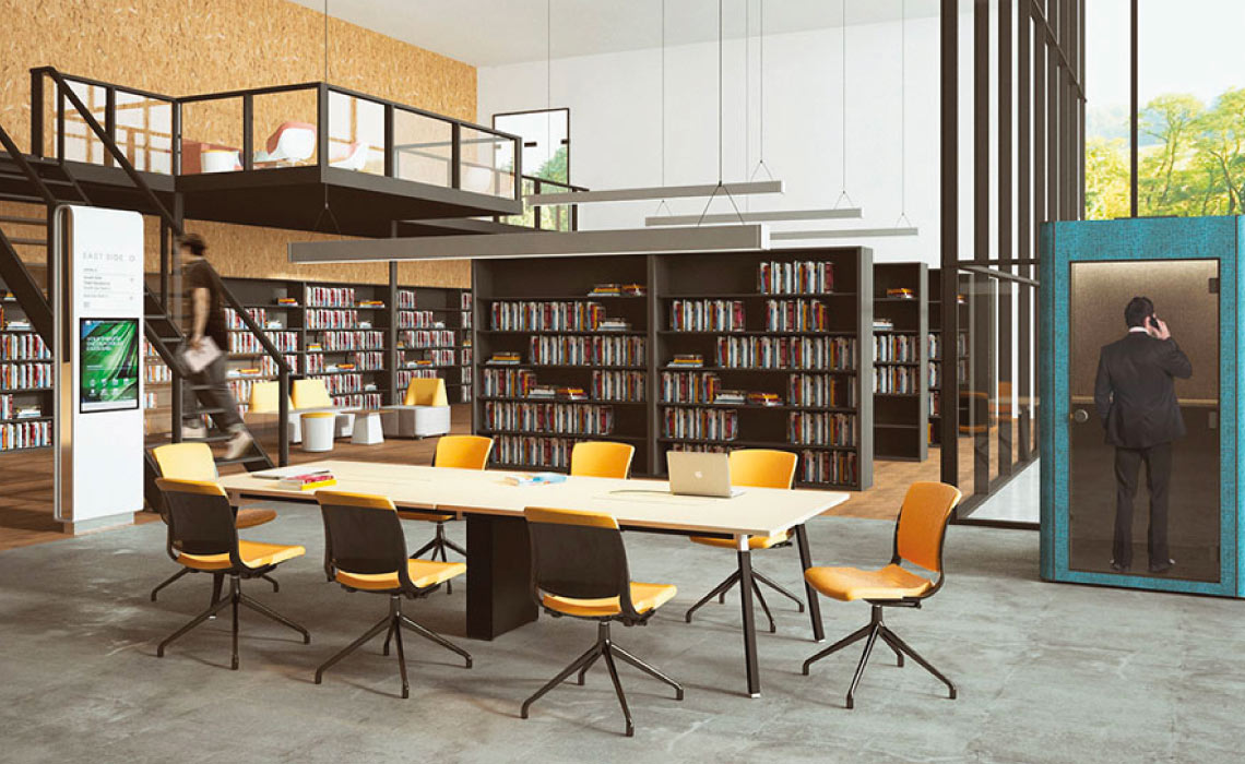Myko chairs with Artiv meeting table and Callpod at the side in public library