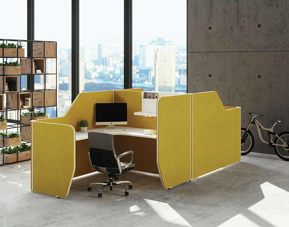 Decibel 43 Workpod in yellow fabric and grey Liven chair