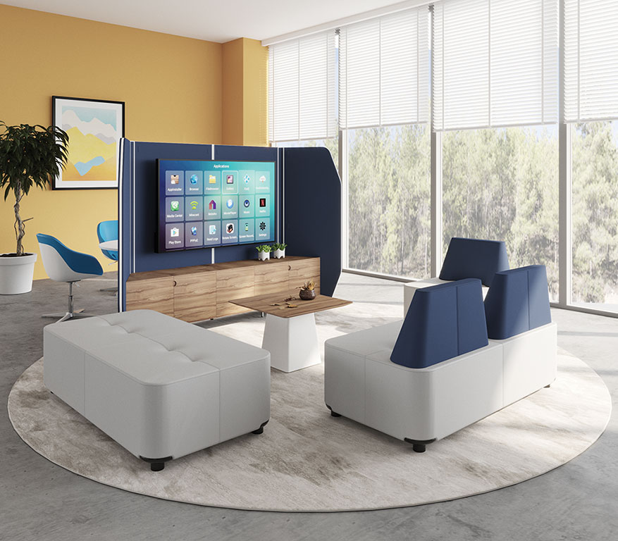 Decibel 43 Mediahub with Modu sofa and Mixo coffee table