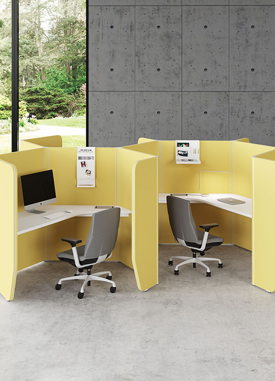 Decibel 43 Workpod in yellow and Liven chair