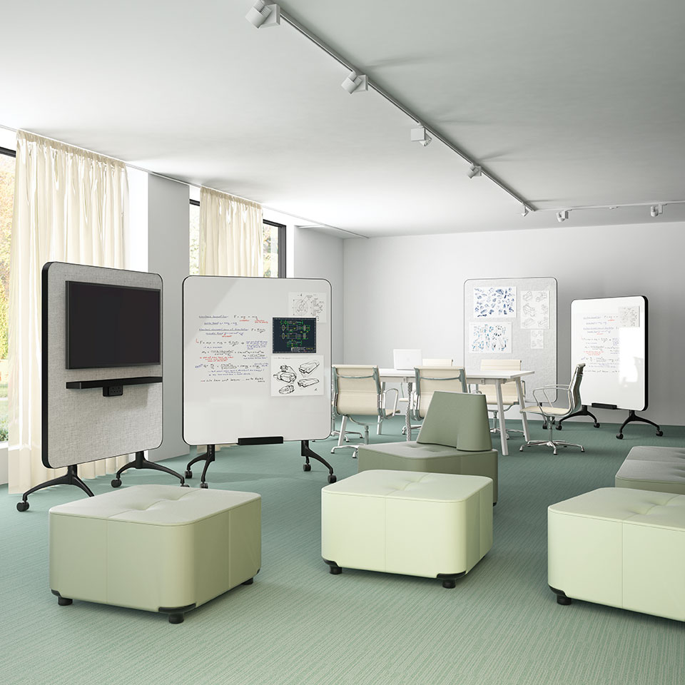 Zones mobile panels with Modu sofa in a breakout area