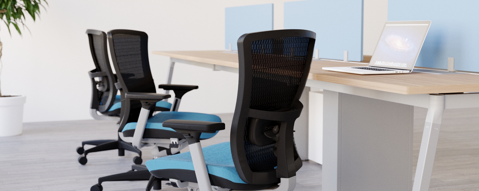 Soul chairs in blue seat with Artiv workstation