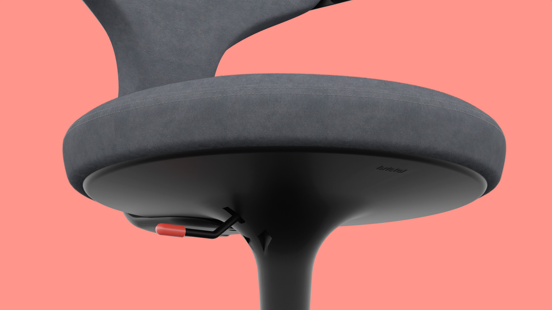 Closeup of Ginko chair in grey fabric with pink background
