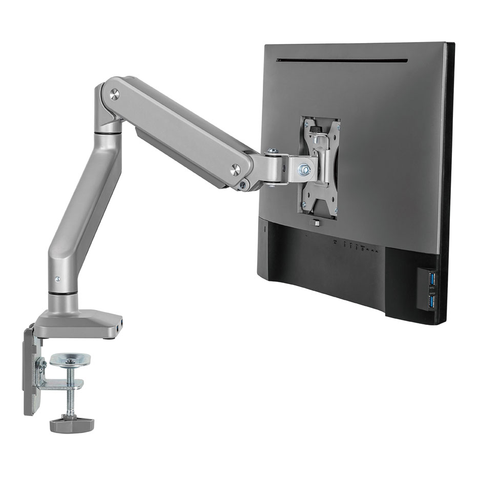 Back view of the monitor arm holding the monitor