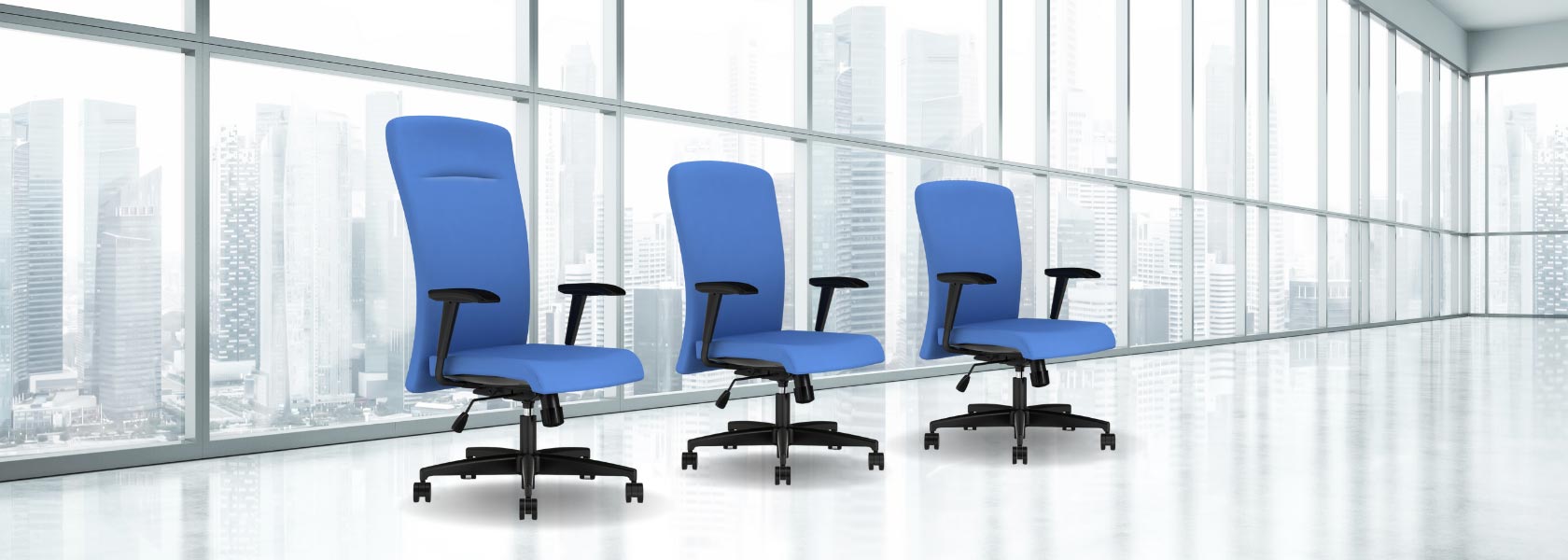 merlin chairs in blue fabrics on an office floor