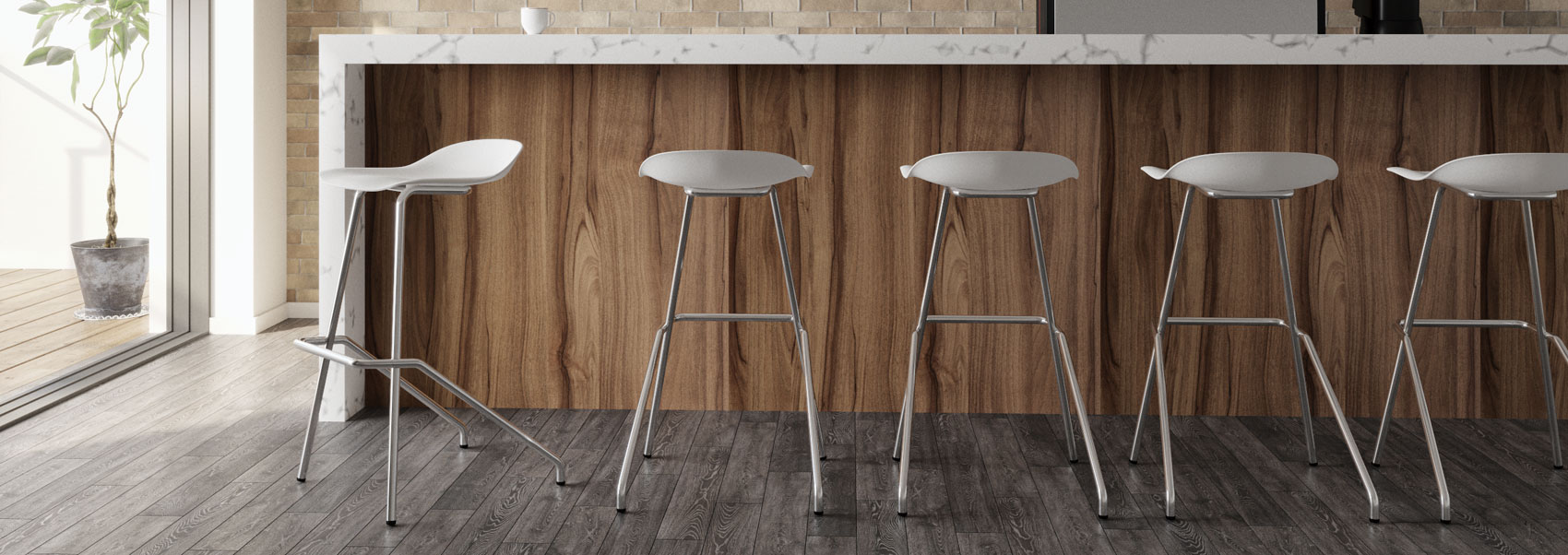 Bira high stools in white seat at a bar counter