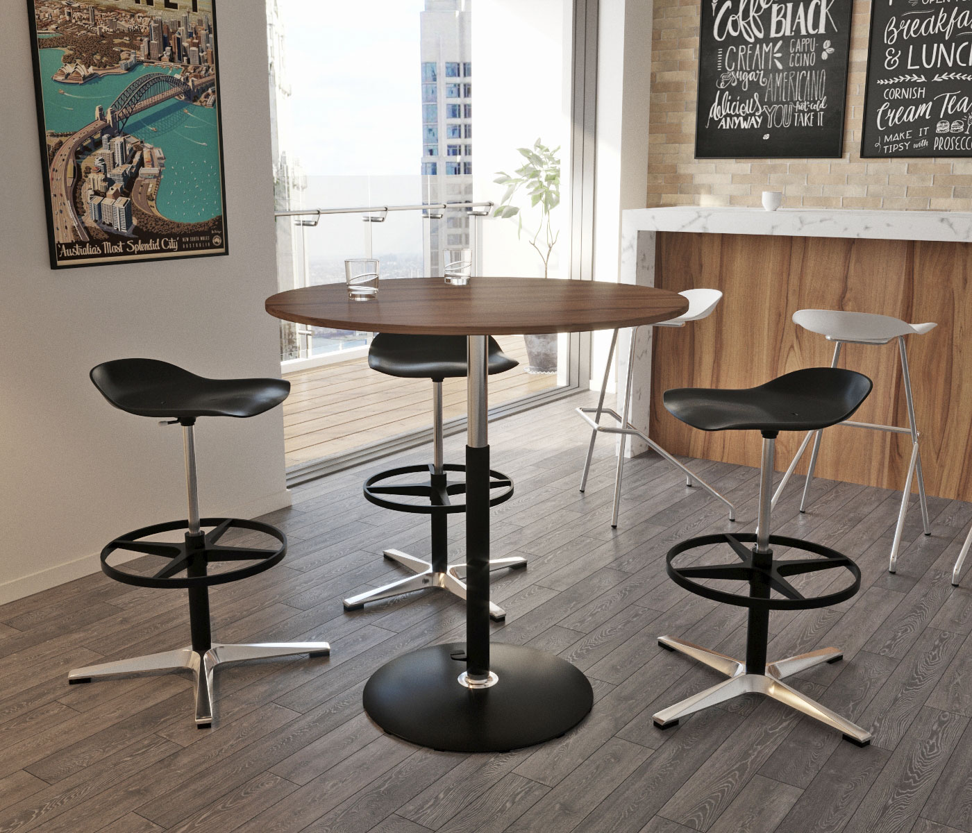 bira height adjustable stool with Elevate table