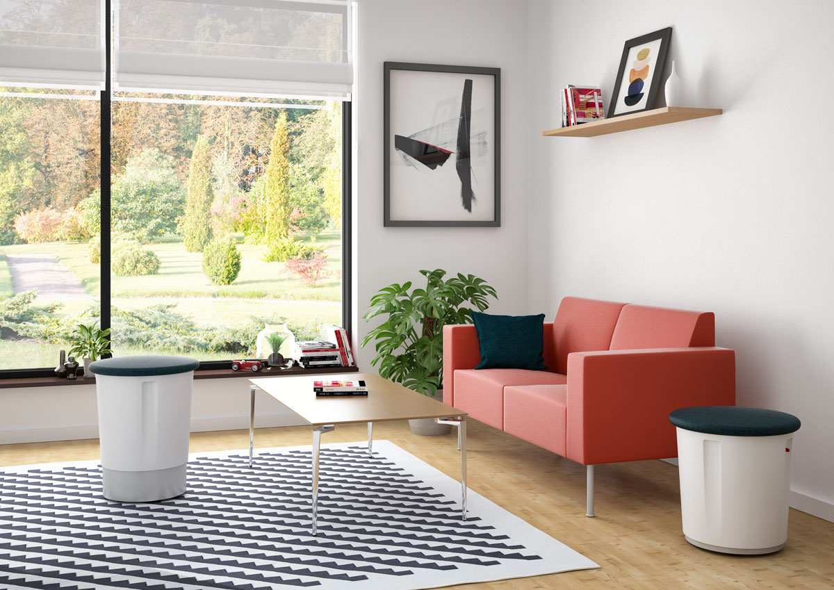wobi stool at home with virtu sv sofa in red fabric